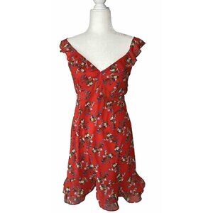 Sugar + L!ps NWT Flouce Ruffle Hem Sleeve Sweetheart Bodice Red Floral Dress-S